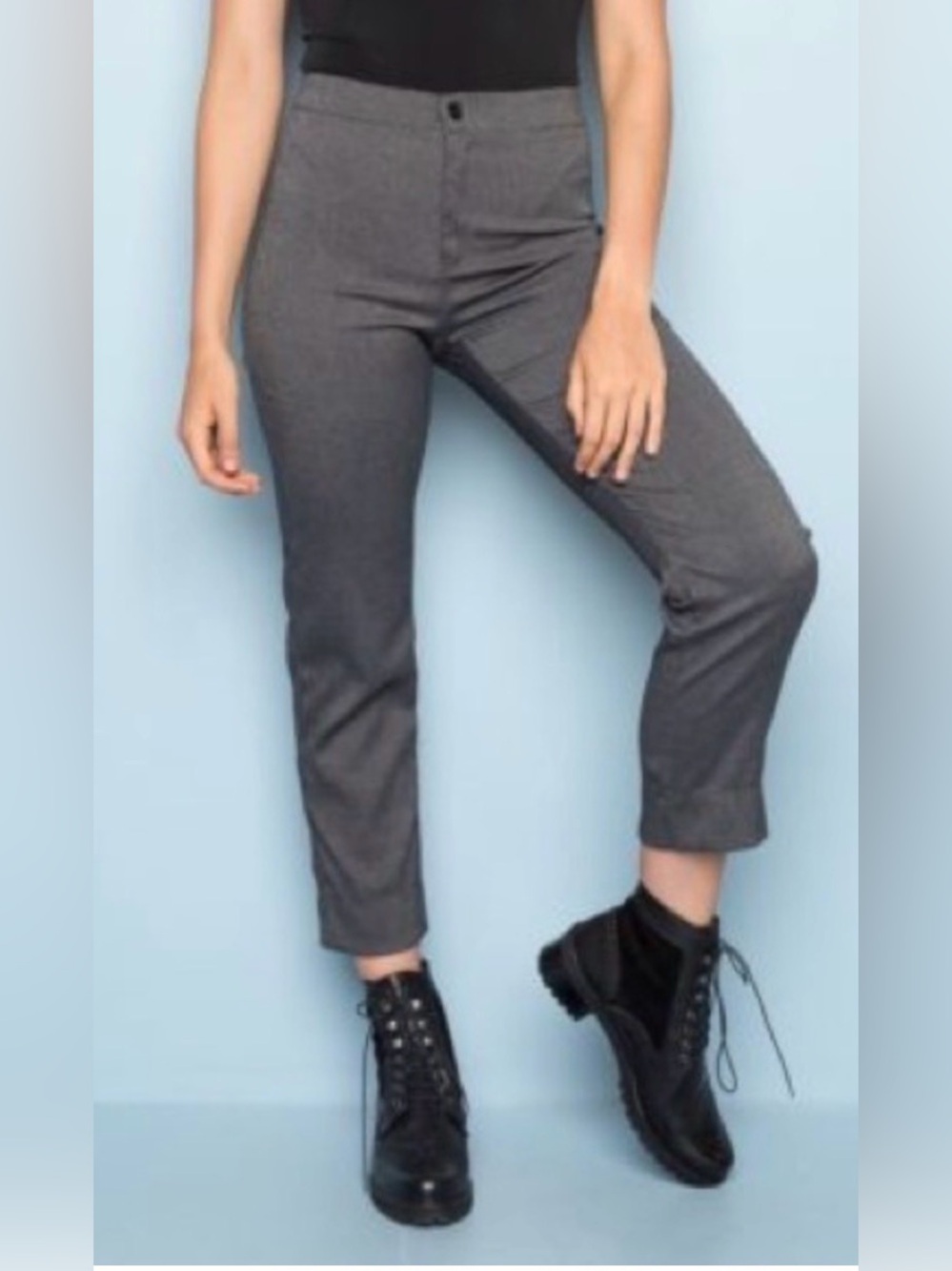 Brandy Melville High Waist Tilden Pants Herringbone Leg Slit Gray One Size Small